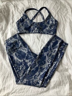 Snake-Print Navy Sports Bra & Legging Set
